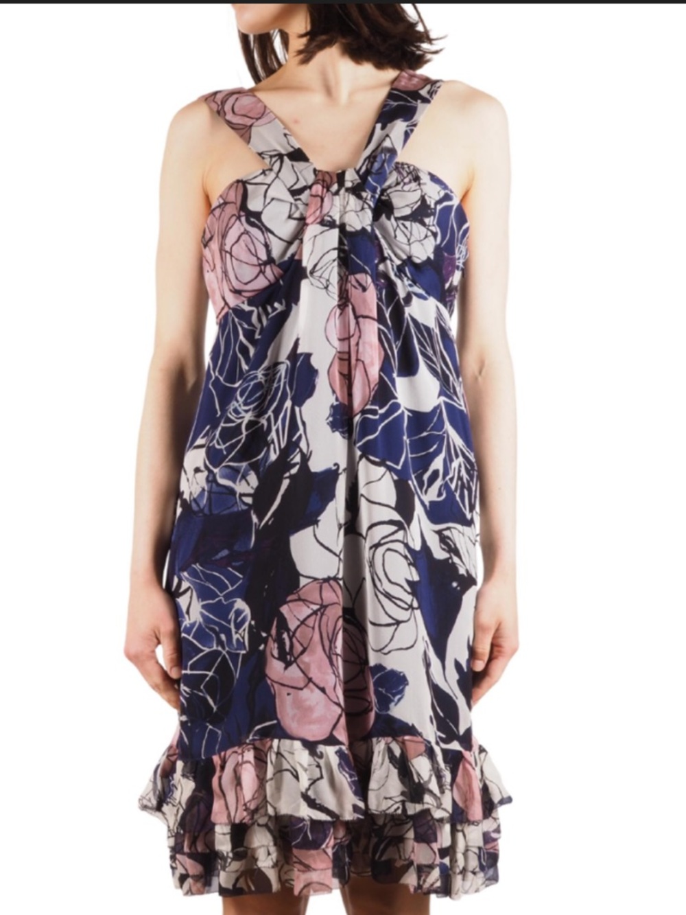 Diane Von Furstenberg Floral Silk Dress Ruffle Hem Size 4